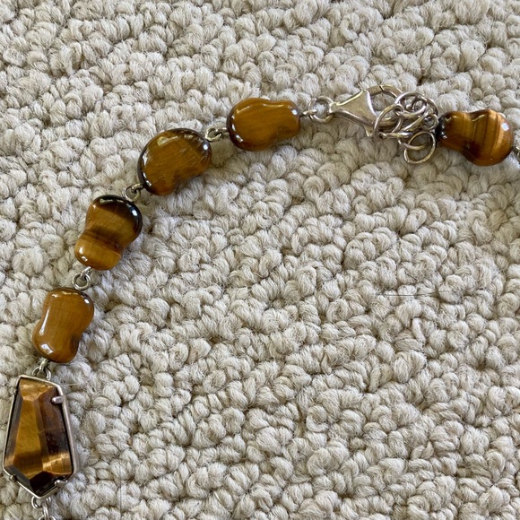 Ross-SimonTiger’s Eye statement necklace; sterling silver settings and clasp. - Picture 4 of 6